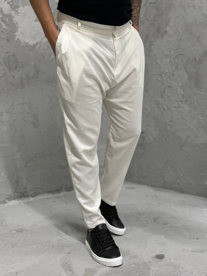 Pantalone MADRID in lino bianco