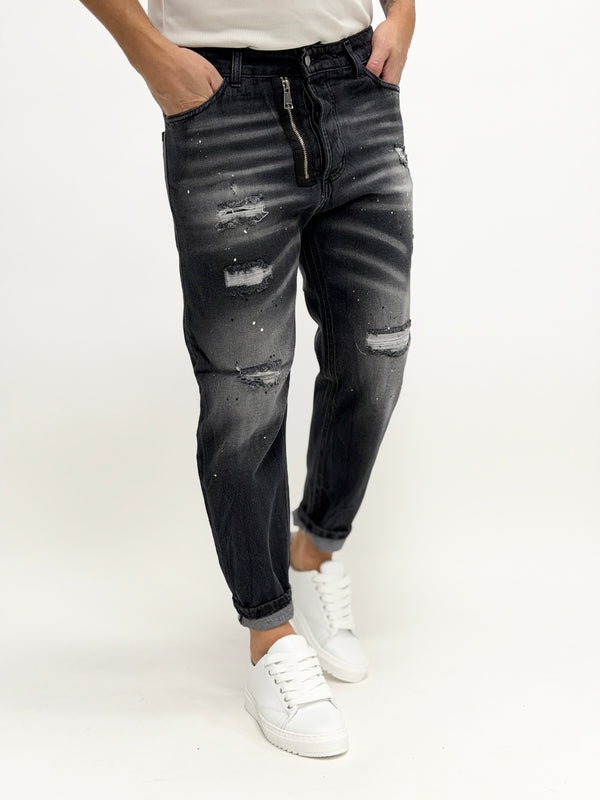 Jeans carrot fit DSQ zip grigio