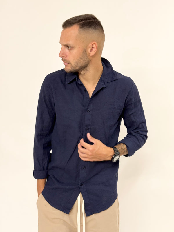 Camicia A.D regular in lino blu