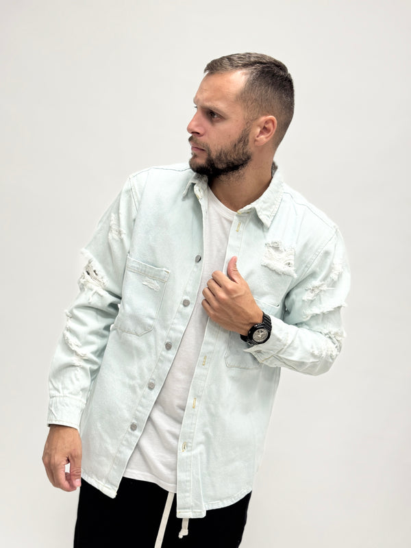 Giacca di Jeans con rotture chiara