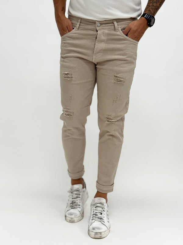 Jeans O.B slim con rotture beige