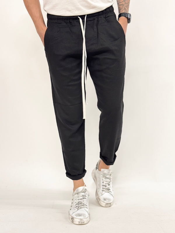 Pantalone CUBA regular nero LINO