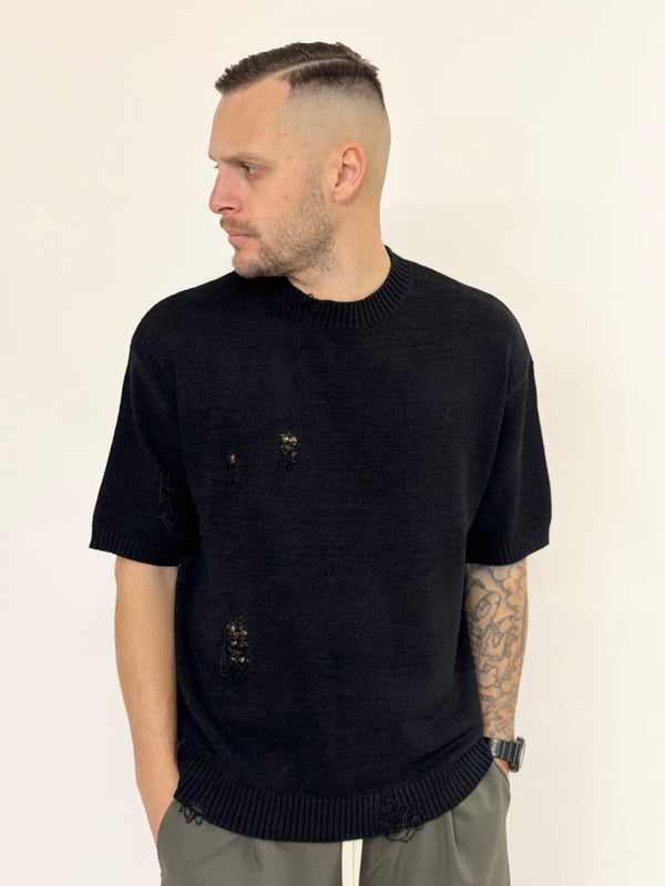T-shirt J.W in filo over con rotture nera