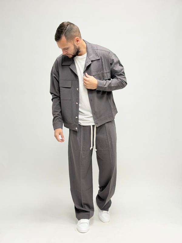 Coordinato ISA Over giacca crop grigio piombo