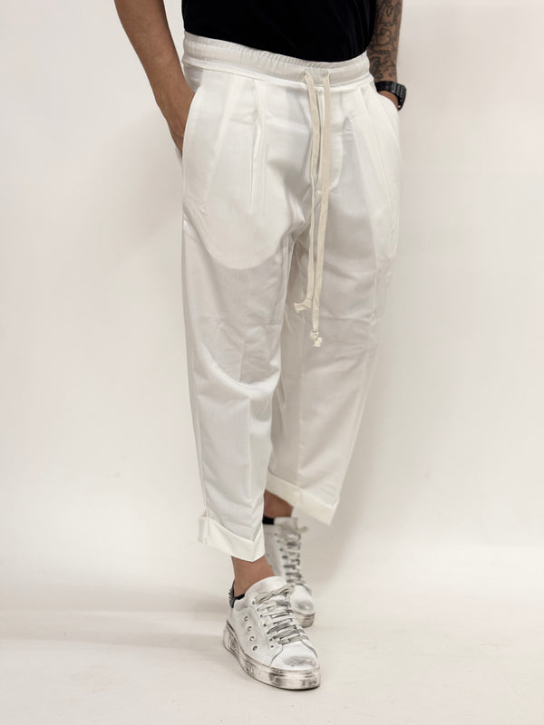 Pantalone BERLINO over con risvolto bianco
