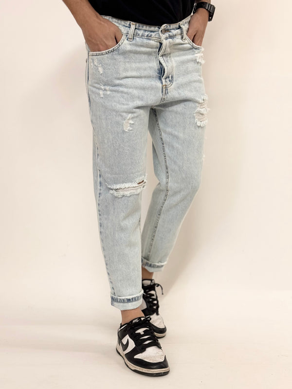 Jeans A.D cropped marmorizzato rotture