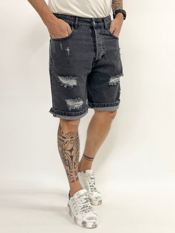 Bermuda C.H di jeans grigio con rotture