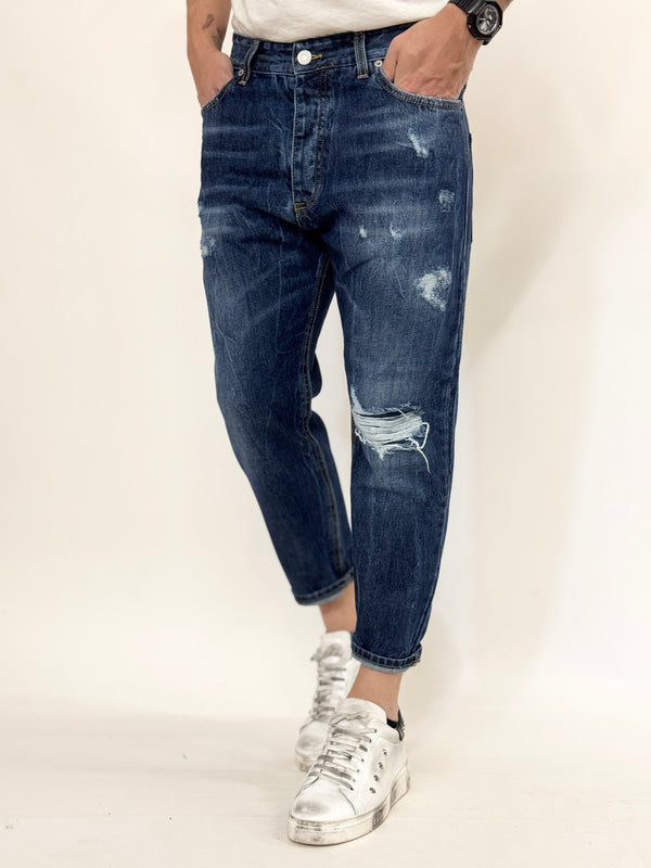 Jeans 2N2T carrot rottura ginocchio scuro