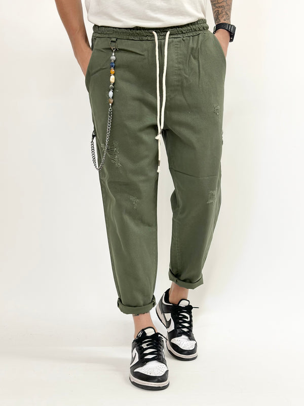 Jeans C.H laccetto verde militare con catena