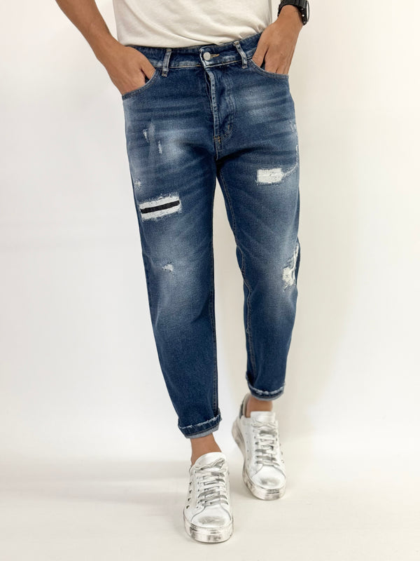 Jeans PT cropped scuro tagli coscia