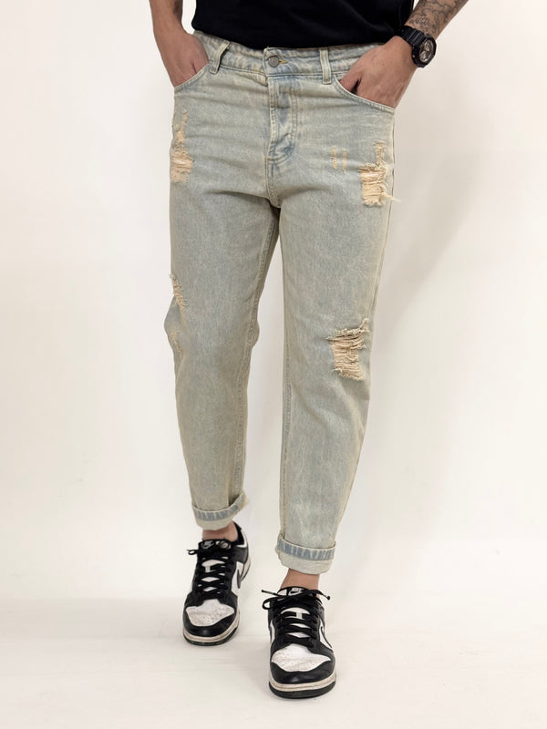 Jeans A.D cropped marmorizzato sabbiato rotture