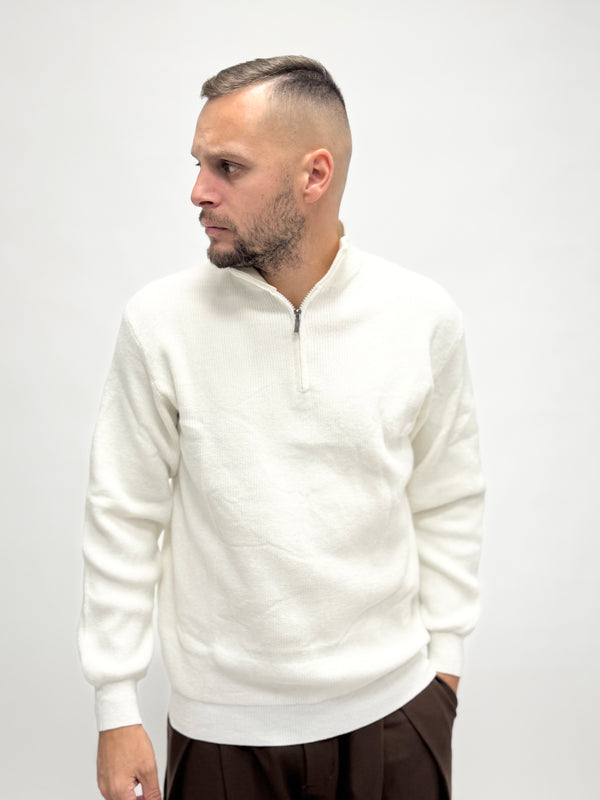 Maglione basico over zip bianco