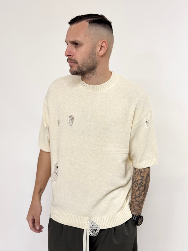T-shirt J.W in filo over con rotture panna
