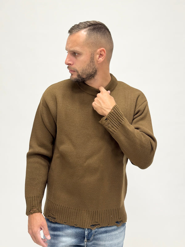 Maglione AD girocollo con rotture moro