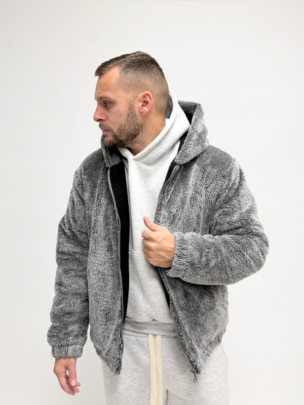 Giubbotto Teddy pelo lungo grigio