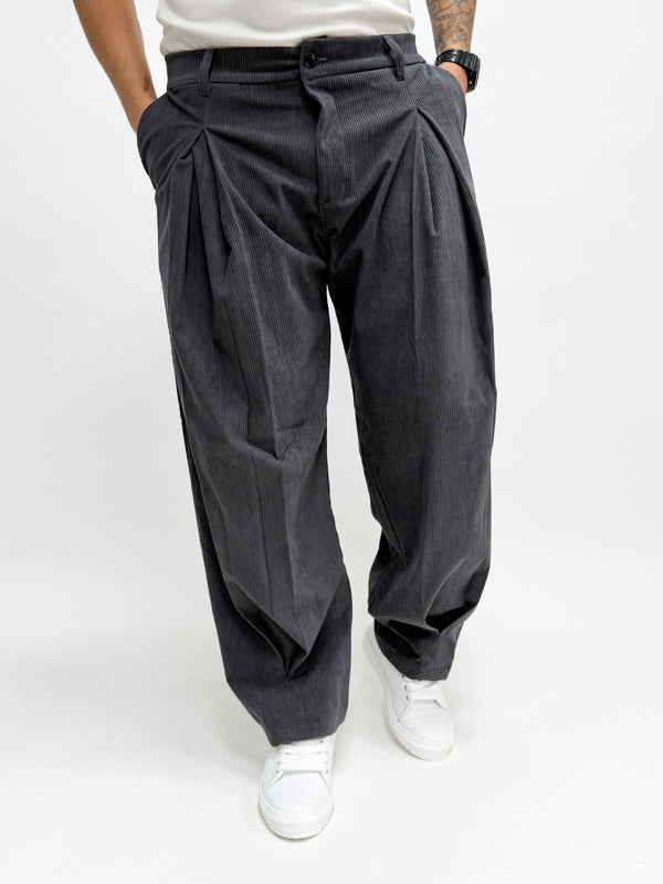 Pantalone LIEGI velluto fondo ampio piombo