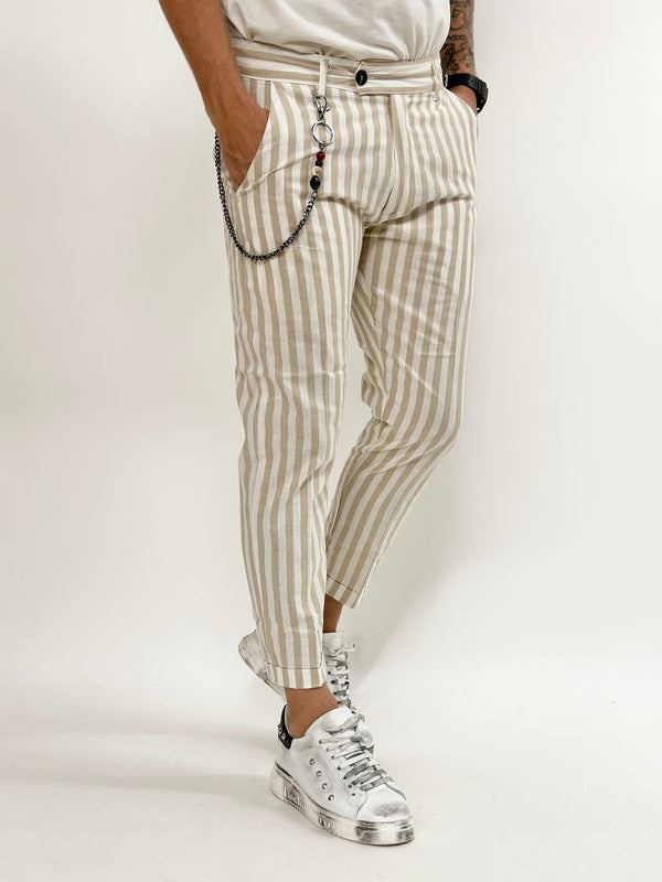 Pantalone J.W tokyo in lino con catena rigato