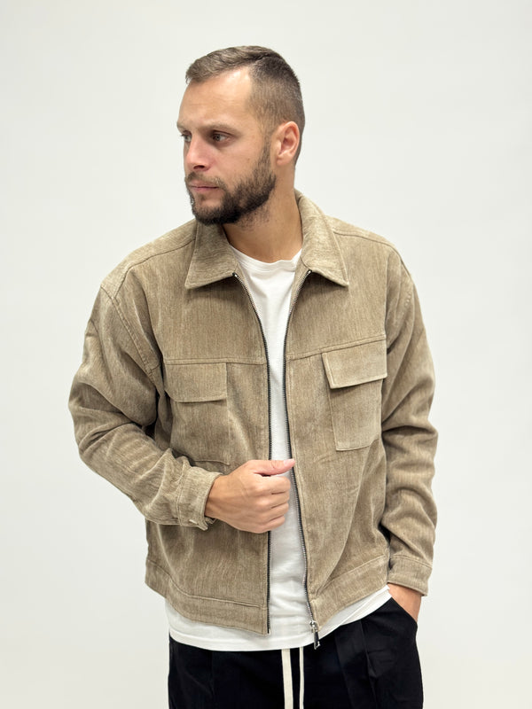 Giacca con zip in velluto beige