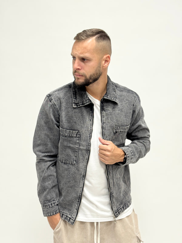 Giacchetta di Jeans tasche frontali grigio scuro