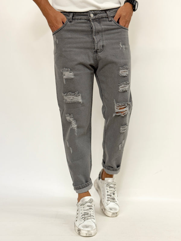 Jeans carrot fit rotture grigio intermedio