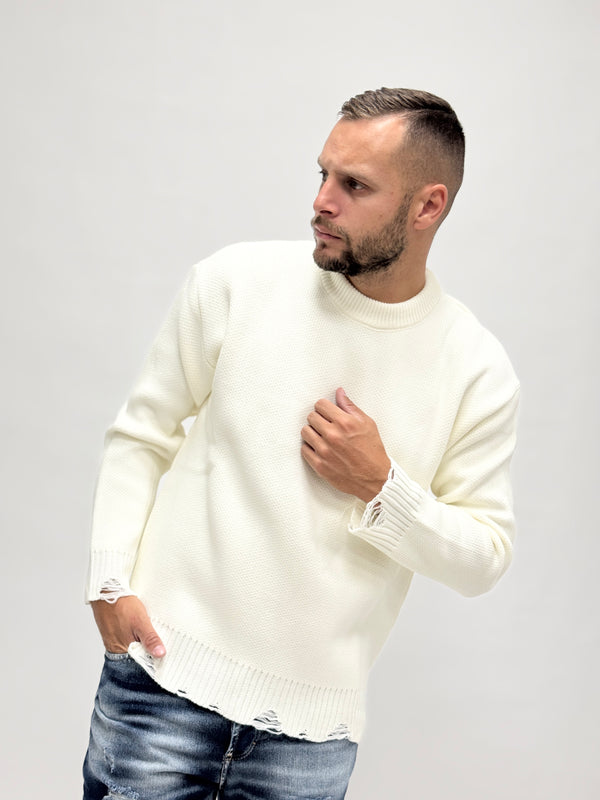 Maglione AD girocollo con rotture bianco