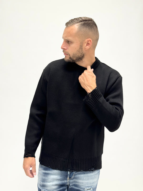 Maglione AD girocollo con rotture nero