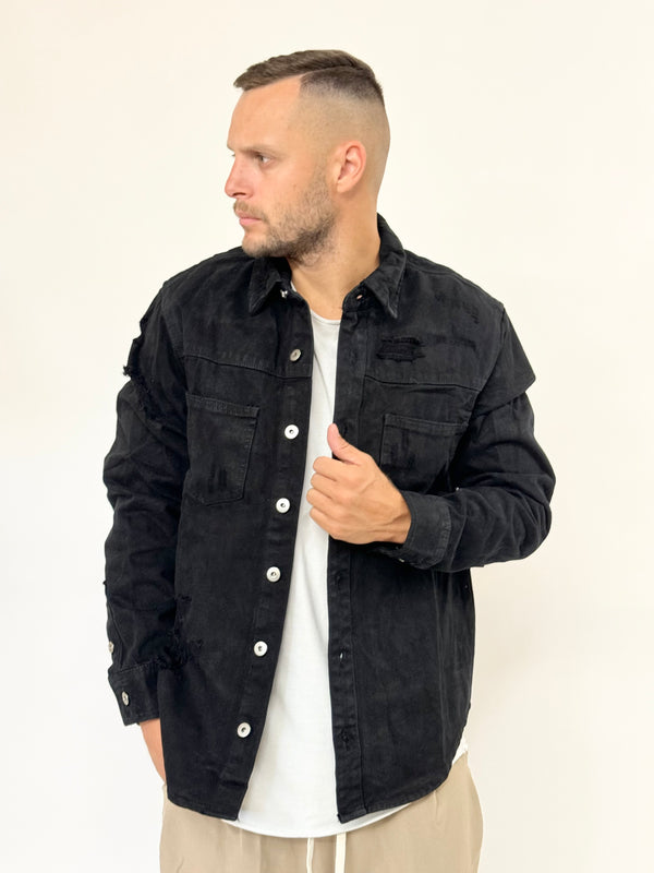 Giacca/Camicia B.L di jeans con rotture colorate