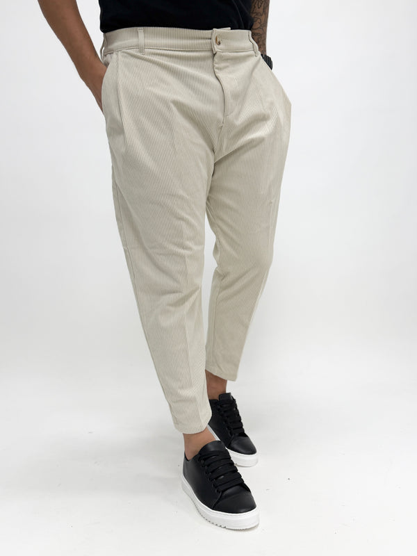 Pantalone MADRID con pinces VELLUTO panna