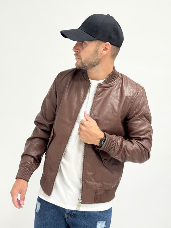 Bomber in ecopelle basic moro