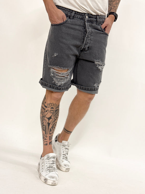 Bermuda C.H di jeans con rotture grigio