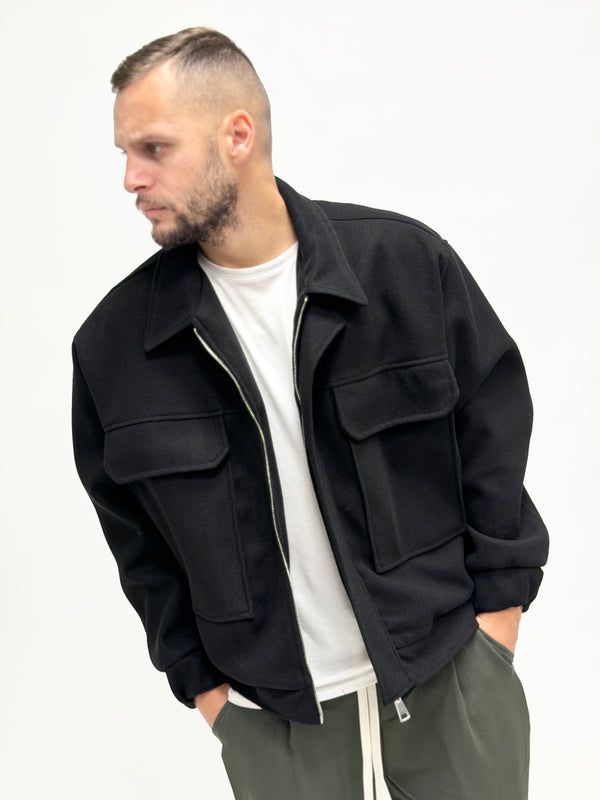 Giubbotto in panno oversize nero