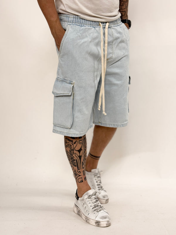 Bermuda cargo C.H di jeans chiaro
