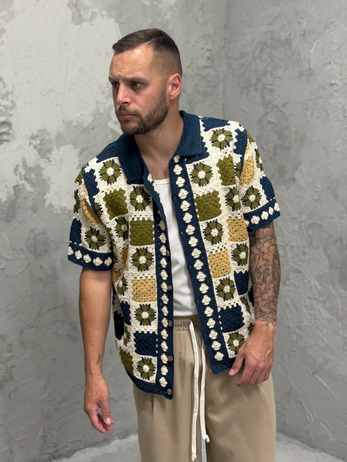 Camicia traforata manica corta trama multicolor
