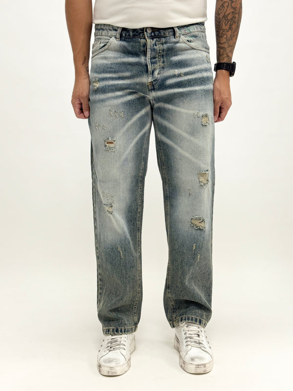 Jeans baggy fit sabbiato con rotture