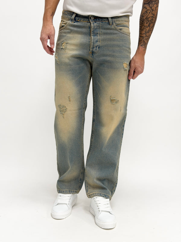 Jeans baggy fit sabbiato con rotture