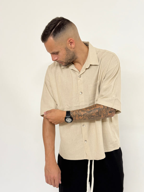 Camicia A.D over boxy fit in lino beige