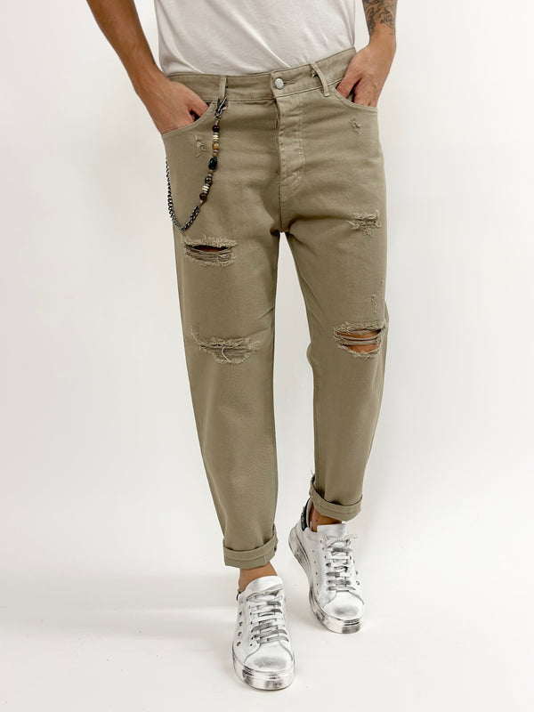 Jeans C.H CROPPED con rotture beige