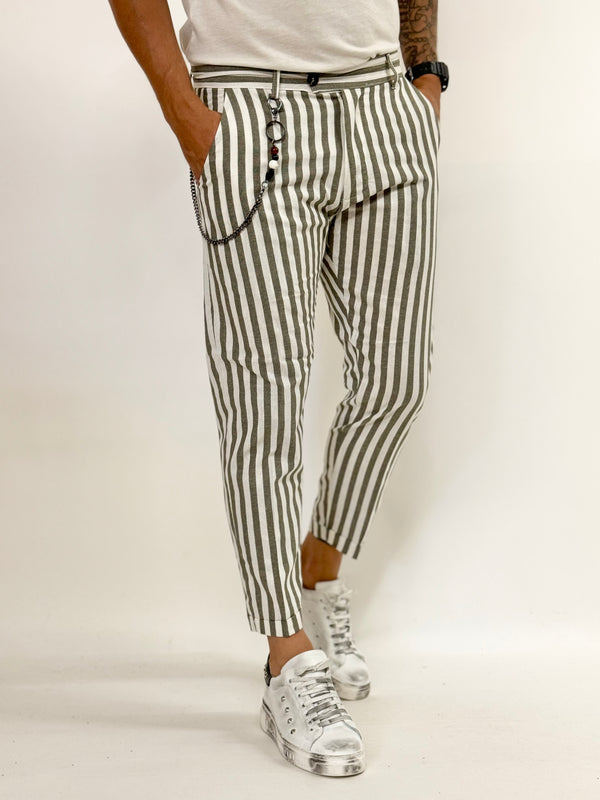 Pantalone J.W tokyo in lino con catena rigato verde