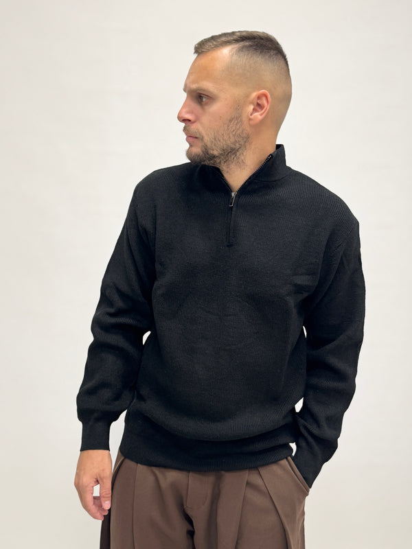 Maglione basico over zip nero