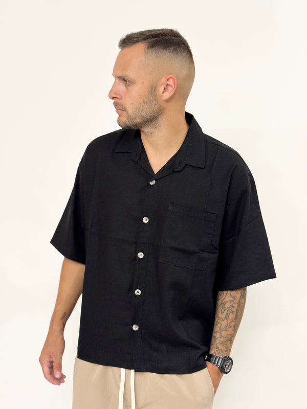 Camicia A.D over boxy fit in lino nera