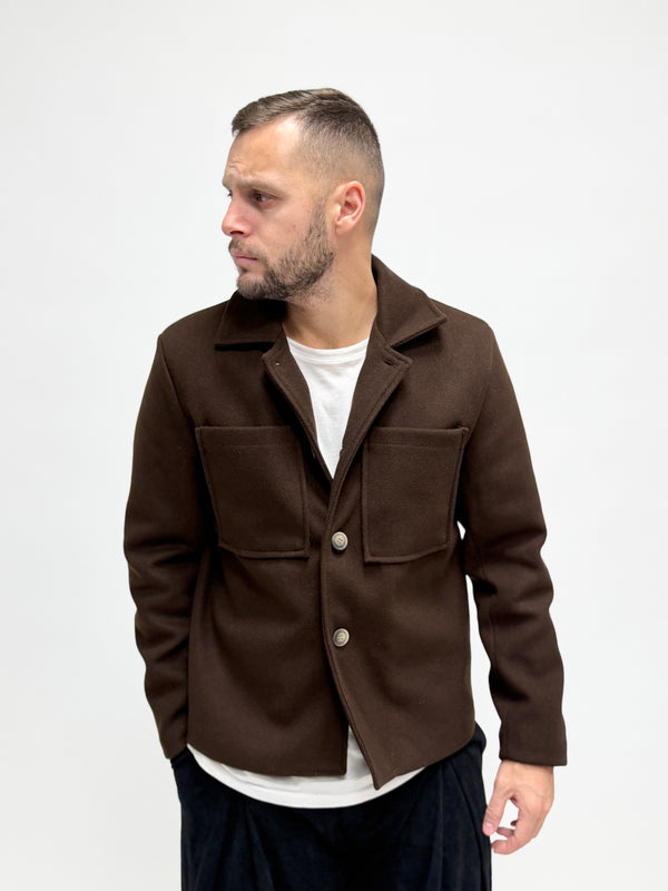 Giacca in panno tasche frontali moro