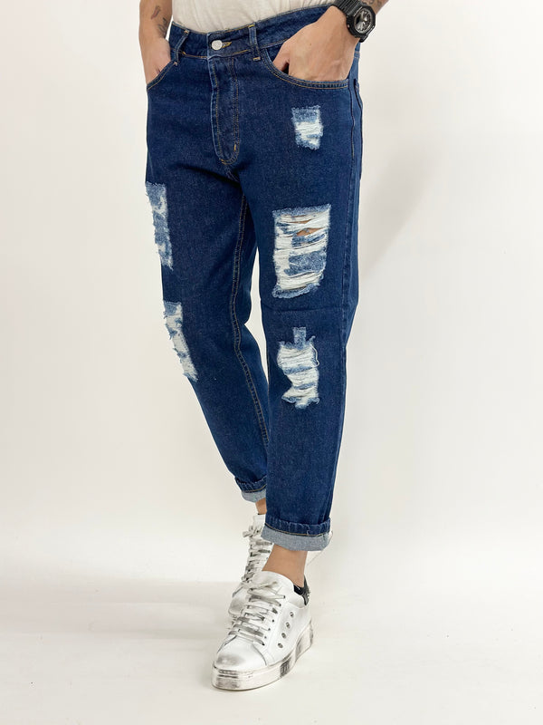 Jeans UP cropped scuro con rotture