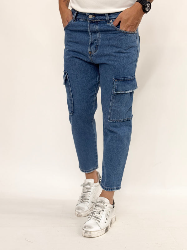 Cargo di jeans carrot fit scuro pulito