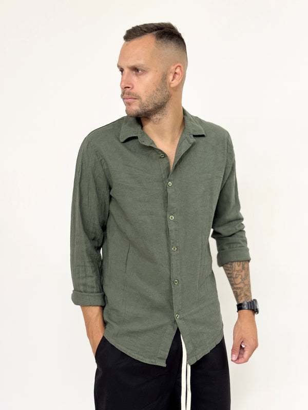 Camicia A.D regular in lino verde