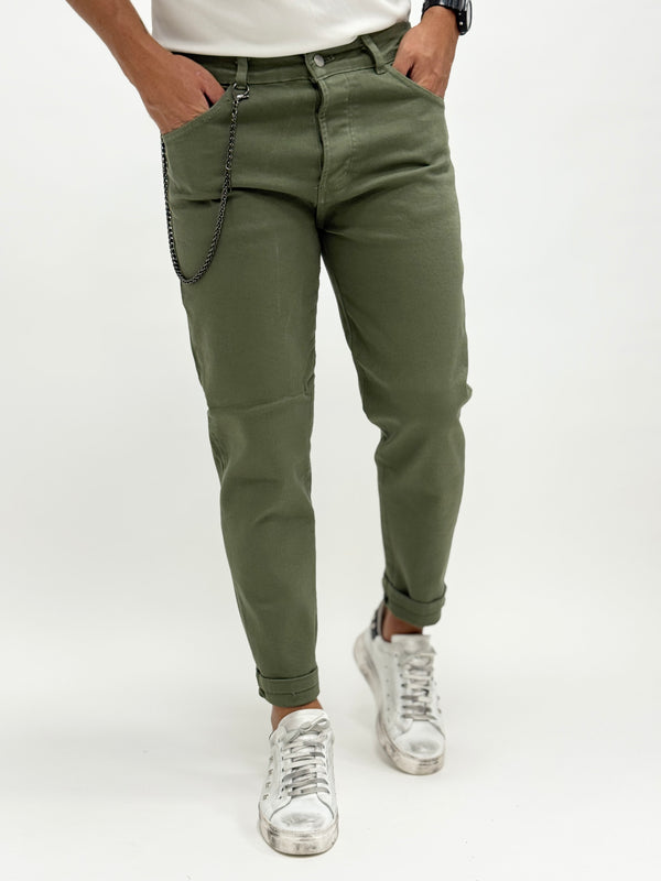 Jeans O.B regular pulito verde con catena