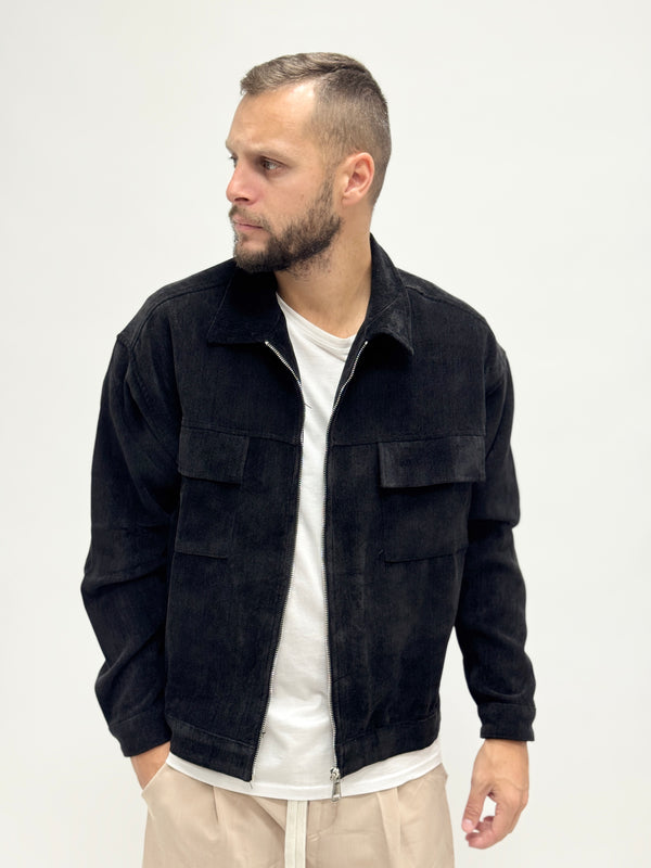 Giacca con zip in velluto nera