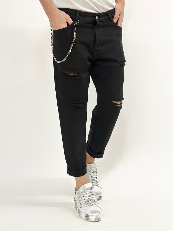 Jeans C.H CROPPED con rotture nero