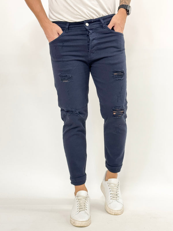 Jeans O.B slim con rotture blu