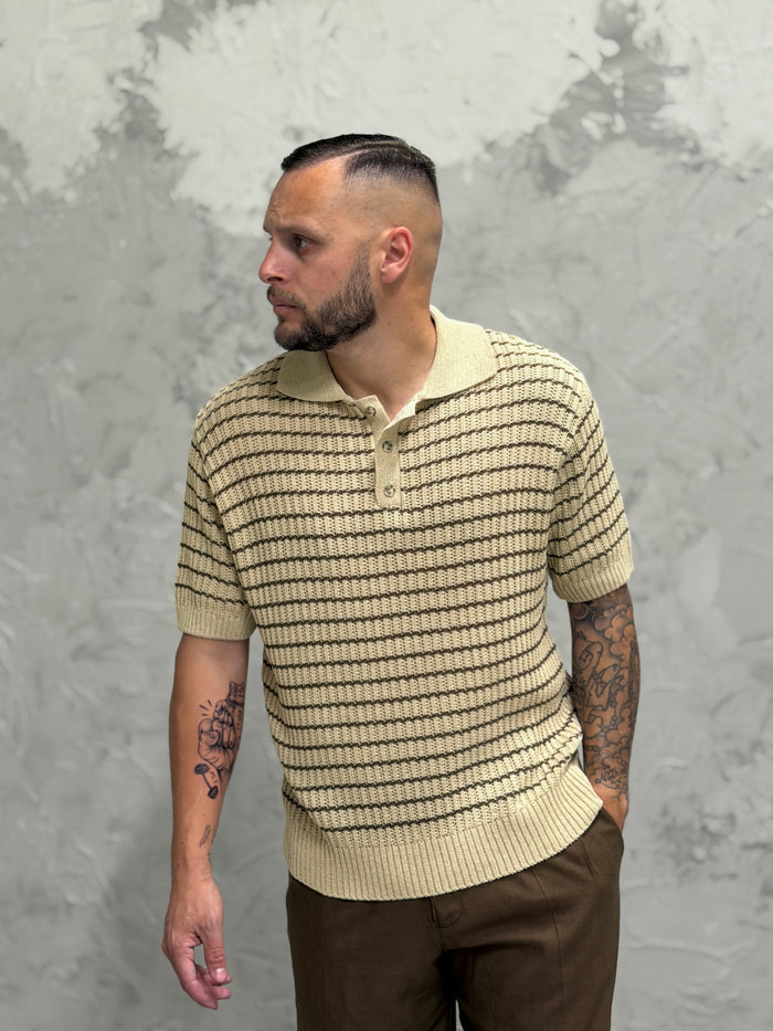 Polo basic a righe beige-moro