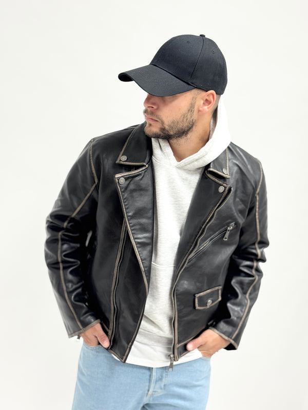 Chiodo in ecopelle vintage nero